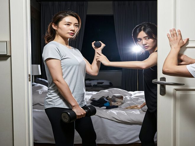 leyu·乐鱼瑜伽女锻练寝室门深夜被撬开她手握哑铃看清突入者后僵住了(图2)